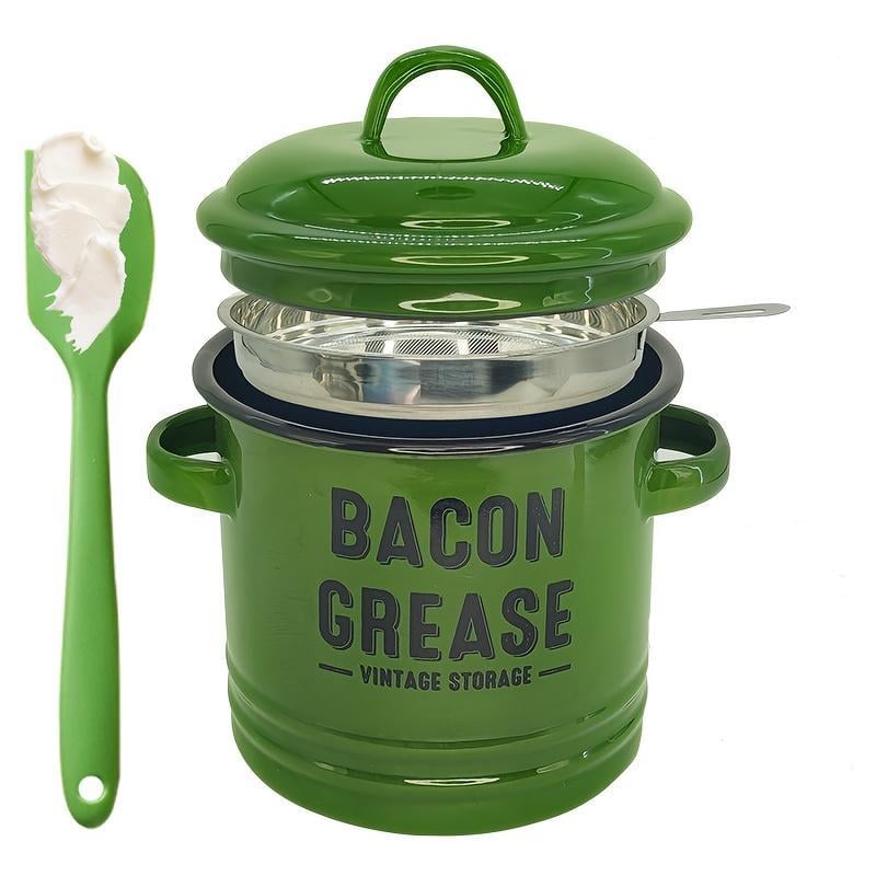 Top Christmas Gift 2025 ๐
-46 oz bacon grease container with strainer and food-grade silicone spatula