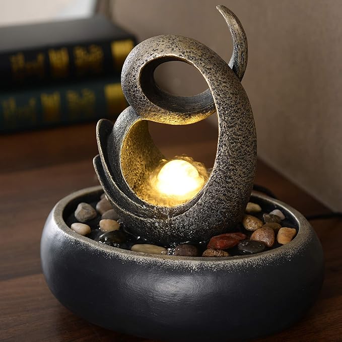 Teamson Home Indoor Table Water Feature Small Zen Fountain with Lights