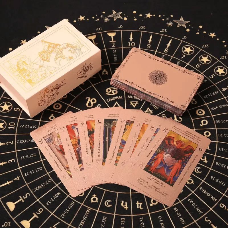 CILIFER® Witchy Cauldron Rose Gold Tarot Cards with Guide Book Waterproof Wrinkle Resistant Foil Tarot Deck for Beginners Includes Chakras Planets Zodiac Signs Elements & Affirmations