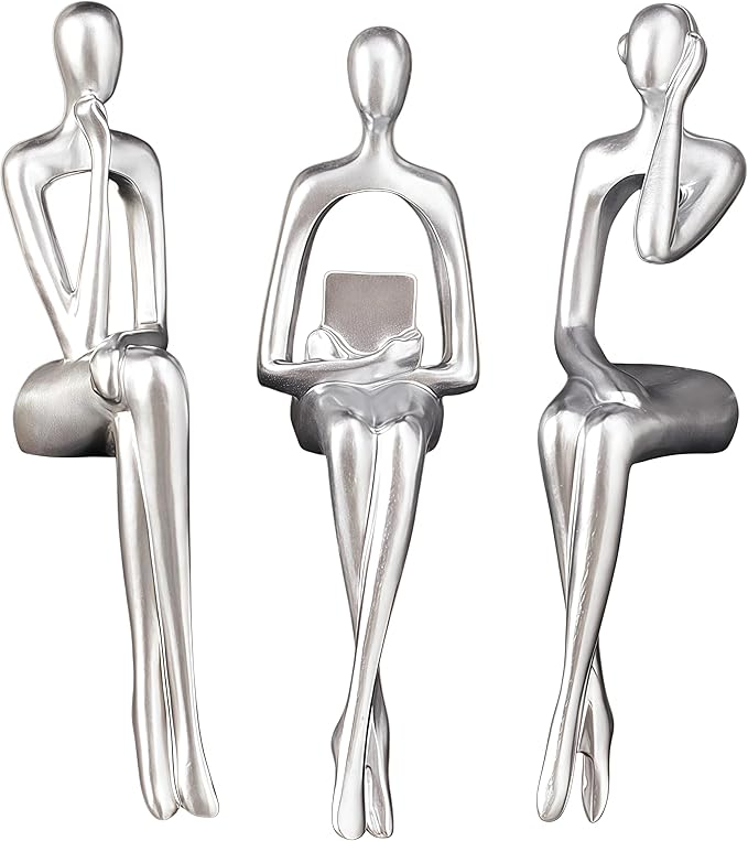 Silver Decor Thinker Statue Ornaments Abstract Decor Sculptures Resin Statue Modern Decorative Objects Desk Decor Small Shelf Decor Figurines Home Decorations for Living Room