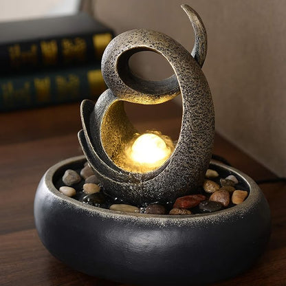 Teamson Home Indoor Table Water Feature Small Zen Fountain with Lights