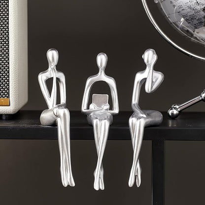 Silver Decor Thinker Statue Ornaments Abstract Decor Sculptures Resin Statue Modern Decorative Objects Desk Decor Small Shelf Decor Figurines Home Decorations for Living Room