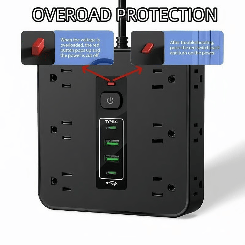 CILIFER® ⚡16-in-1 Power Strip with Switch & Surge Protection.ETL Listed Fireproof Power Strip