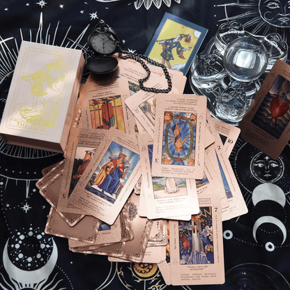 CILIFER® Witchy Cauldron Rose Gold Tarot Cards with Guide Book Waterproof Wrinkle Resistant Foil Tarot Deck for Beginners Includes Chakras Planets Zodiac Signs Elements & Affirmations