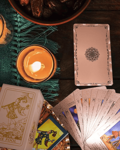CILIFER® Witchy Cauldron Rose Gold Tarot Cards with Guide Book Waterproof Wrinkle Resistant Foil Tarot Deck for Beginners Includes Chakras Planets Zodiac Signs Elements & Affirmations