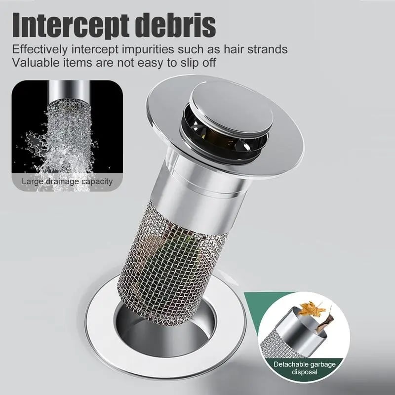 CILIFER® 🔥Bathroom Sink Stopper Hair Catcher. Universal Pop Up Sink Drain Filter with Stainless Steel Filter Basket. Bathroom Sink Drain Strainer