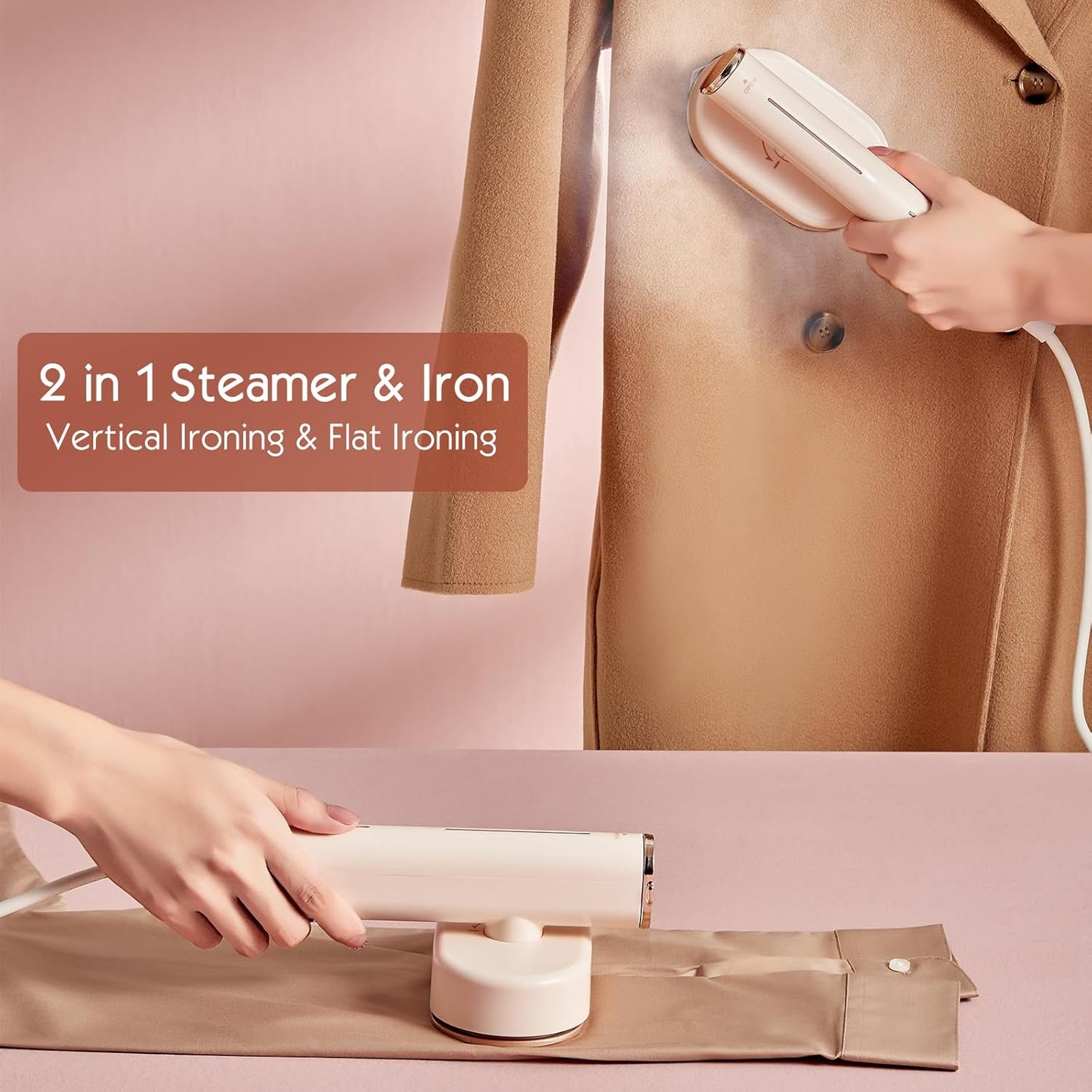 CILIFER® 2in1 Handheld Portable Clothes Steamer. Travel Steam Iron. Travel and Home Use. Small Light Weight 700g. 1300W 20s Fast Heat Up. 90°Rotatable Ironing Panel. Detachable Water Tank