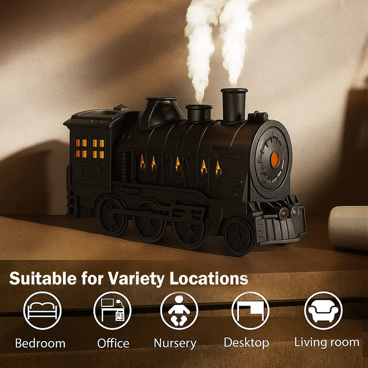 CILIFER® Train Shaped Air Humidifier 300ML- Technology. Style and Aromatherapy in Motion diffuser with Night Light for Bedroom Desk
