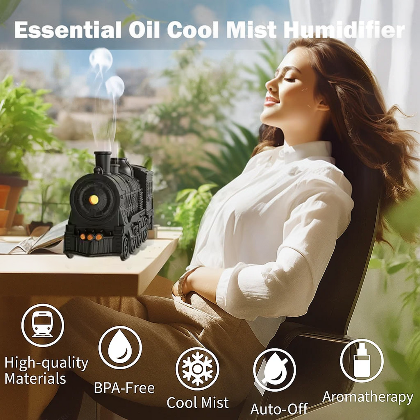 CILIFER® Train Shaped Air Humidifier 300ML- Technology. Style and Aromatherapy in Motion diffuser with Night Light for Bedroom Desk