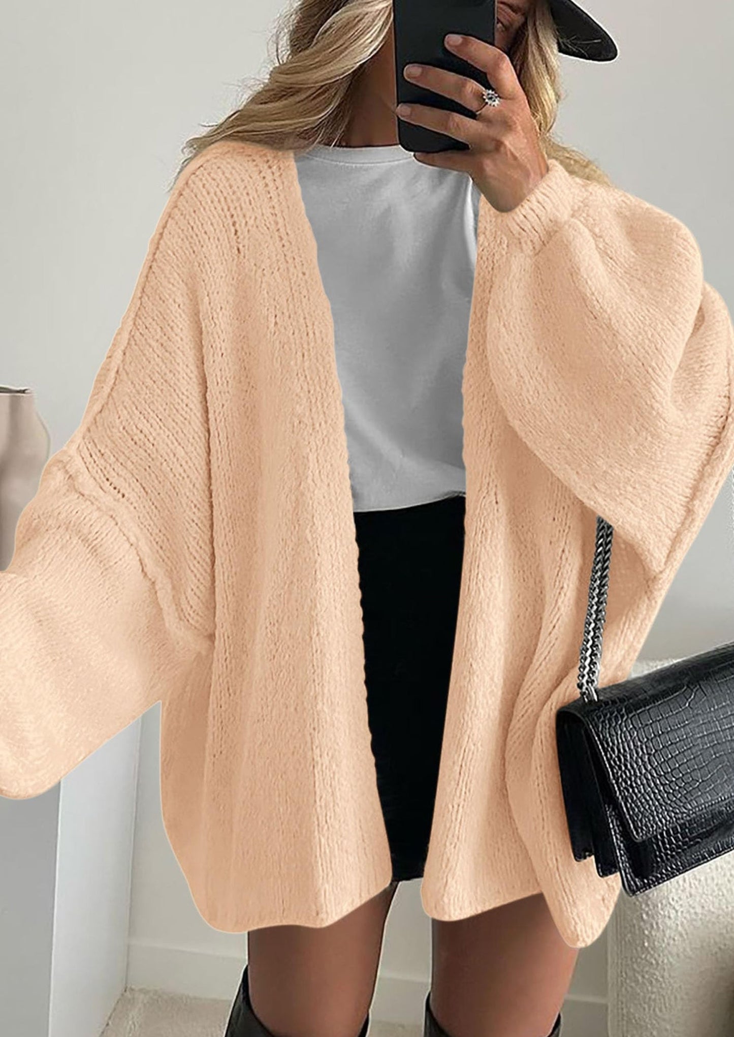 SFRCORD® Womens Oversized Cardigan Sweaters Fall Long Lantern Sleeve Knit Open Front Lightweight Sweater