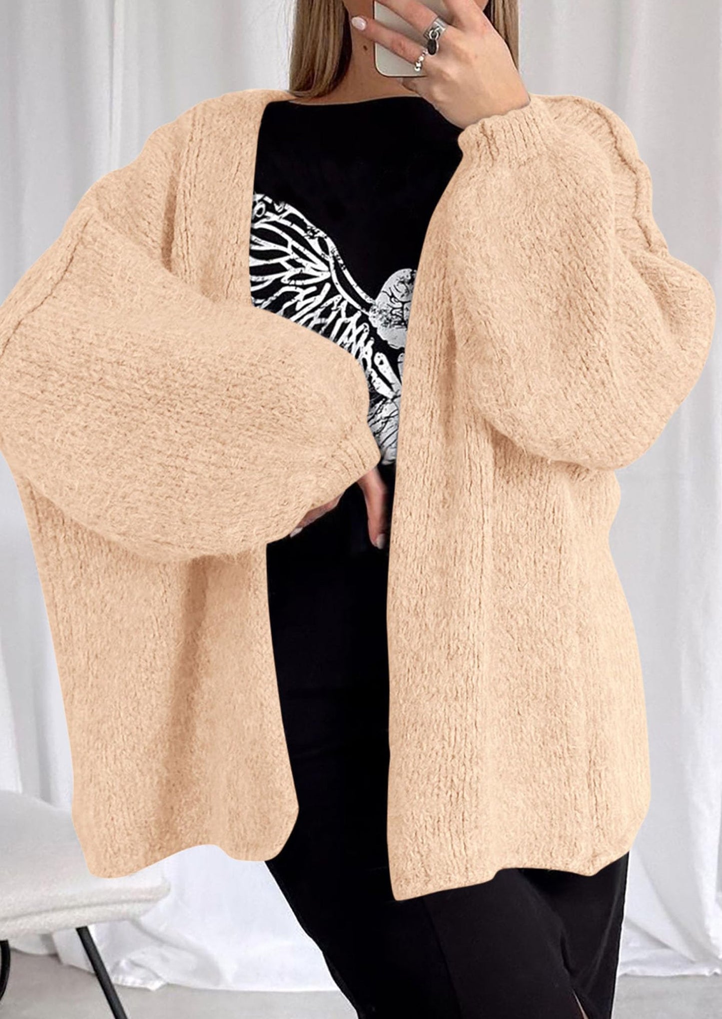 SFRCORD® Womens Oversized Cardigan Sweaters Fall Long Lantern Sleeve Knit Open Front Lightweight Sweater