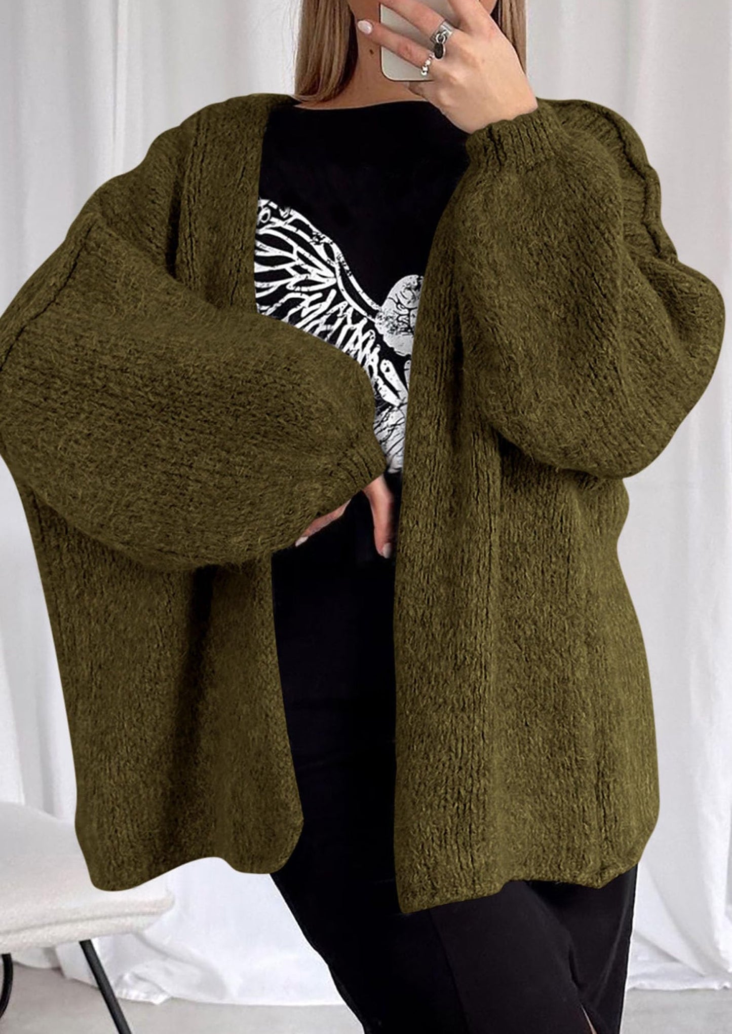 SFRCORD® Womens Oversized Cardigan Sweaters Fall Long Lantern Sleeve Knit Open Front Lightweight Sweater