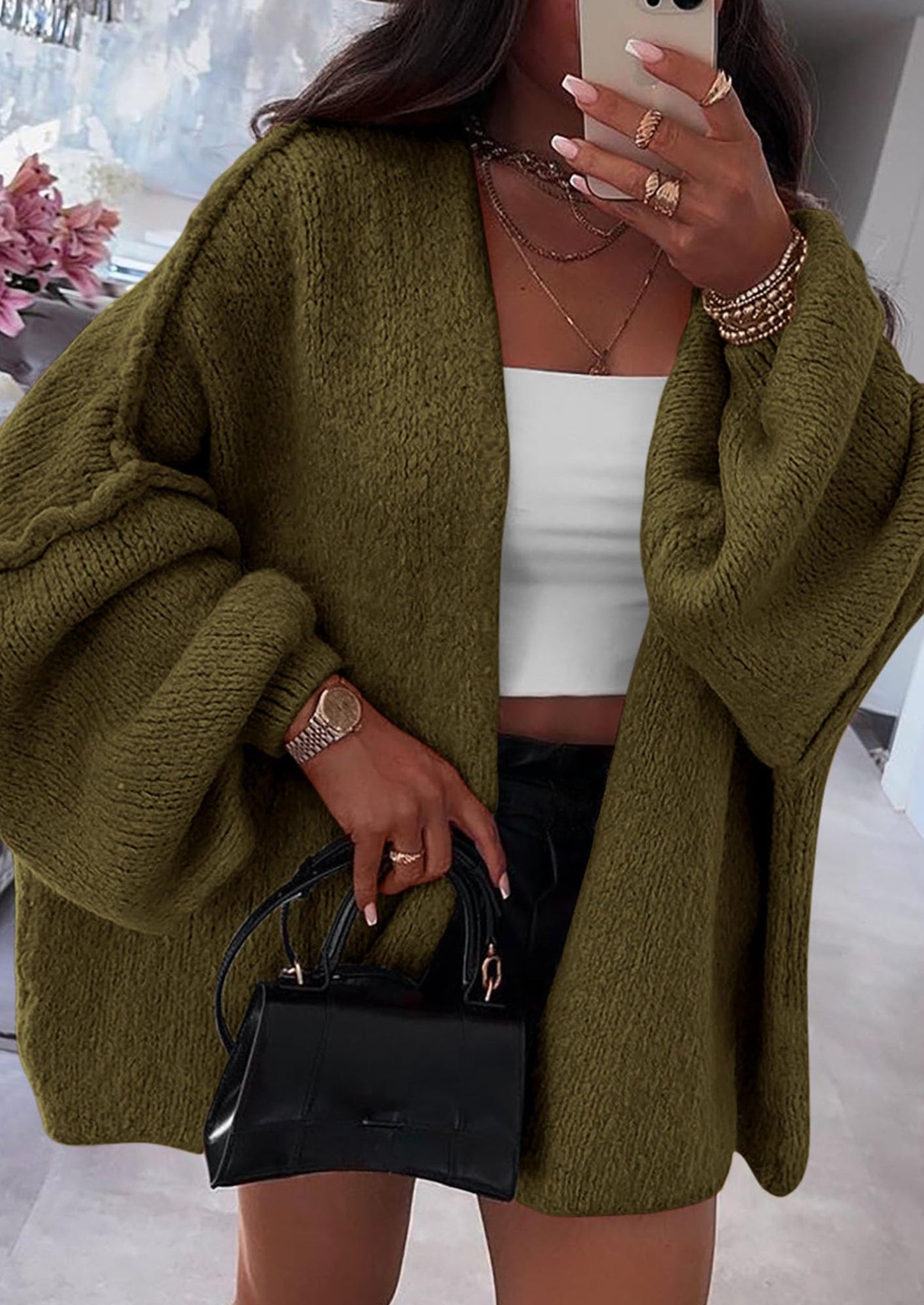 SFRCORD® Womens Oversized Cardigan Sweaters Fall Long Lantern Sleeve Knit Open Front Lightweight Sweater