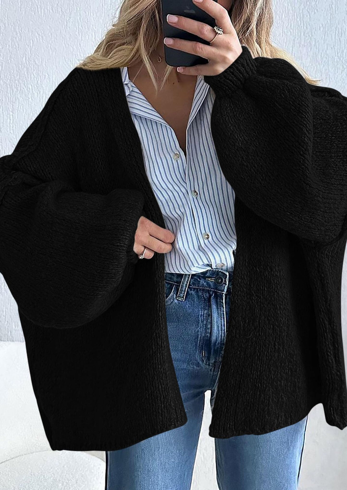 SFRCORD® Womens Oversized Cardigan Sweaters Fall Long Lantern Sleeve Knit Open Front Lightweight Sweater