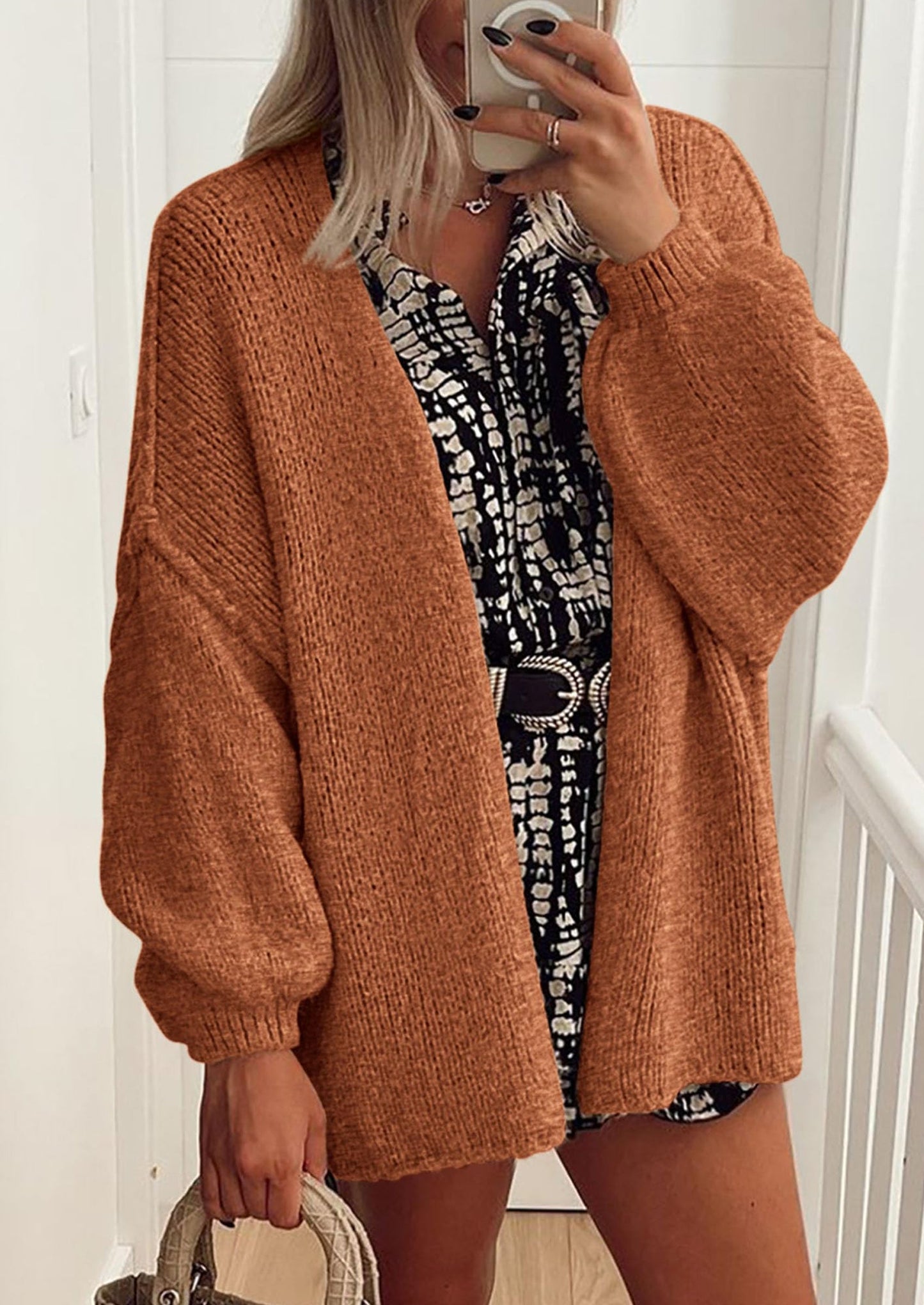 SFRCORD® Womens Oversized Cardigan Sweaters Fall Long Lantern Sleeve Knit Open Front Lightweight Sweater