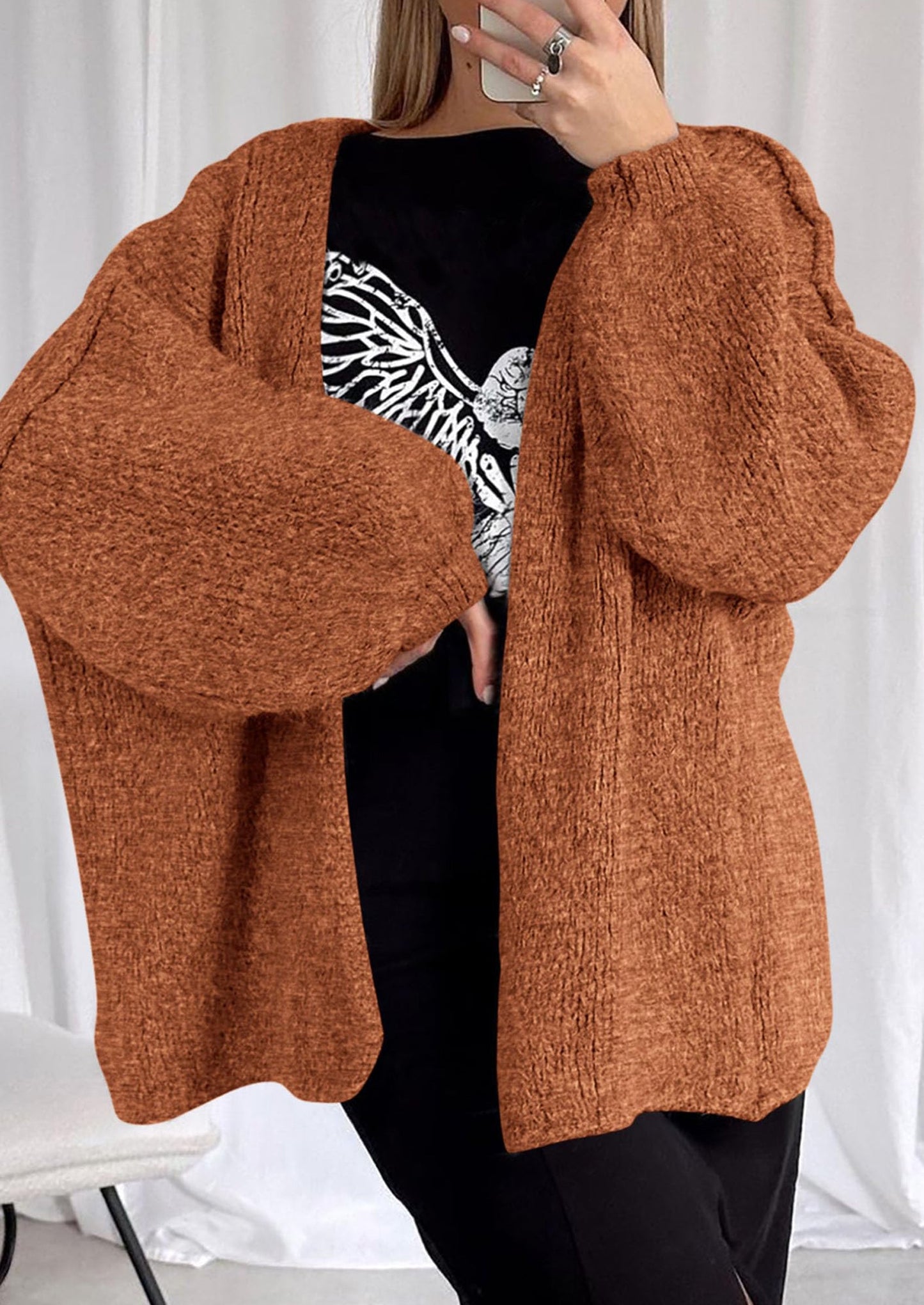 SFRCORD® Womens Oversized Cardigan Sweaters Fall Long Lantern Sleeve Knit Open Front Lightweight Sweater