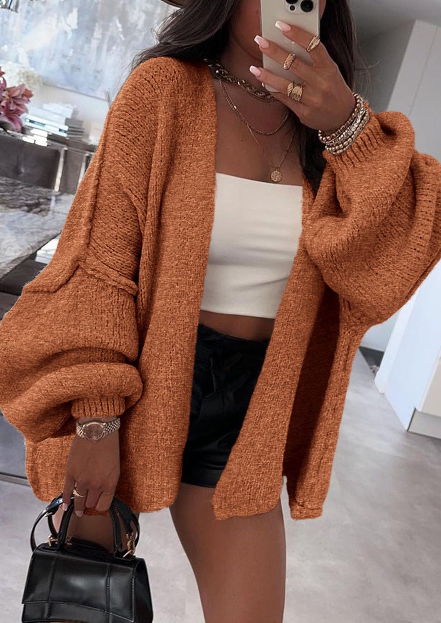SFRCORD® Womens Oversized Cardigan Sweaters Fall Long Lantern Sleeve Knit Open Front Lightweight Sweater