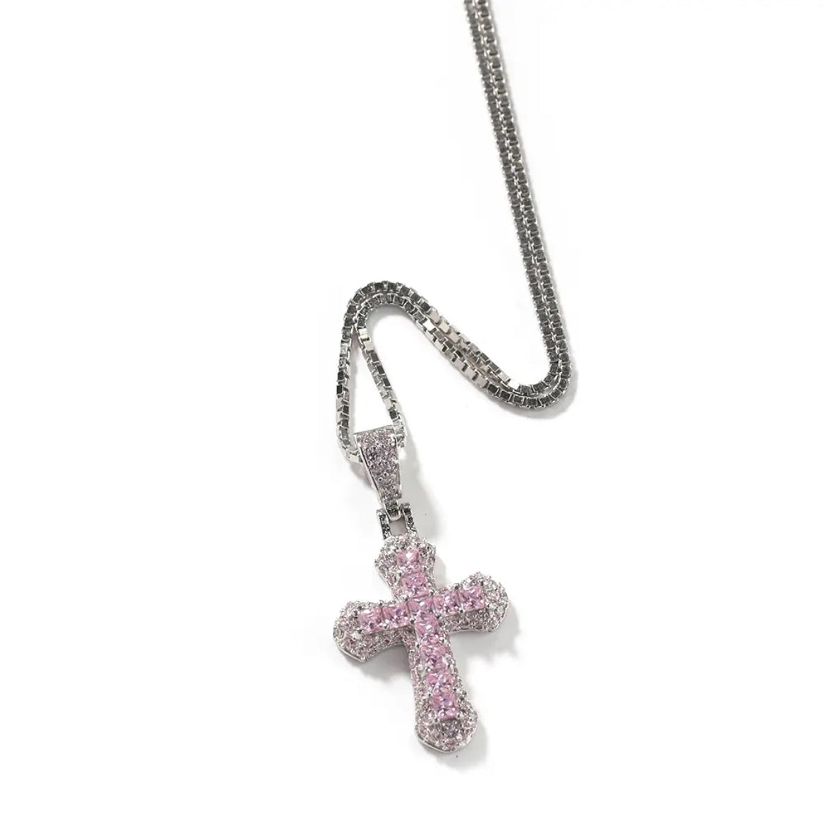 Oneswear® Iced Pink Princess Cut Cross Pendant