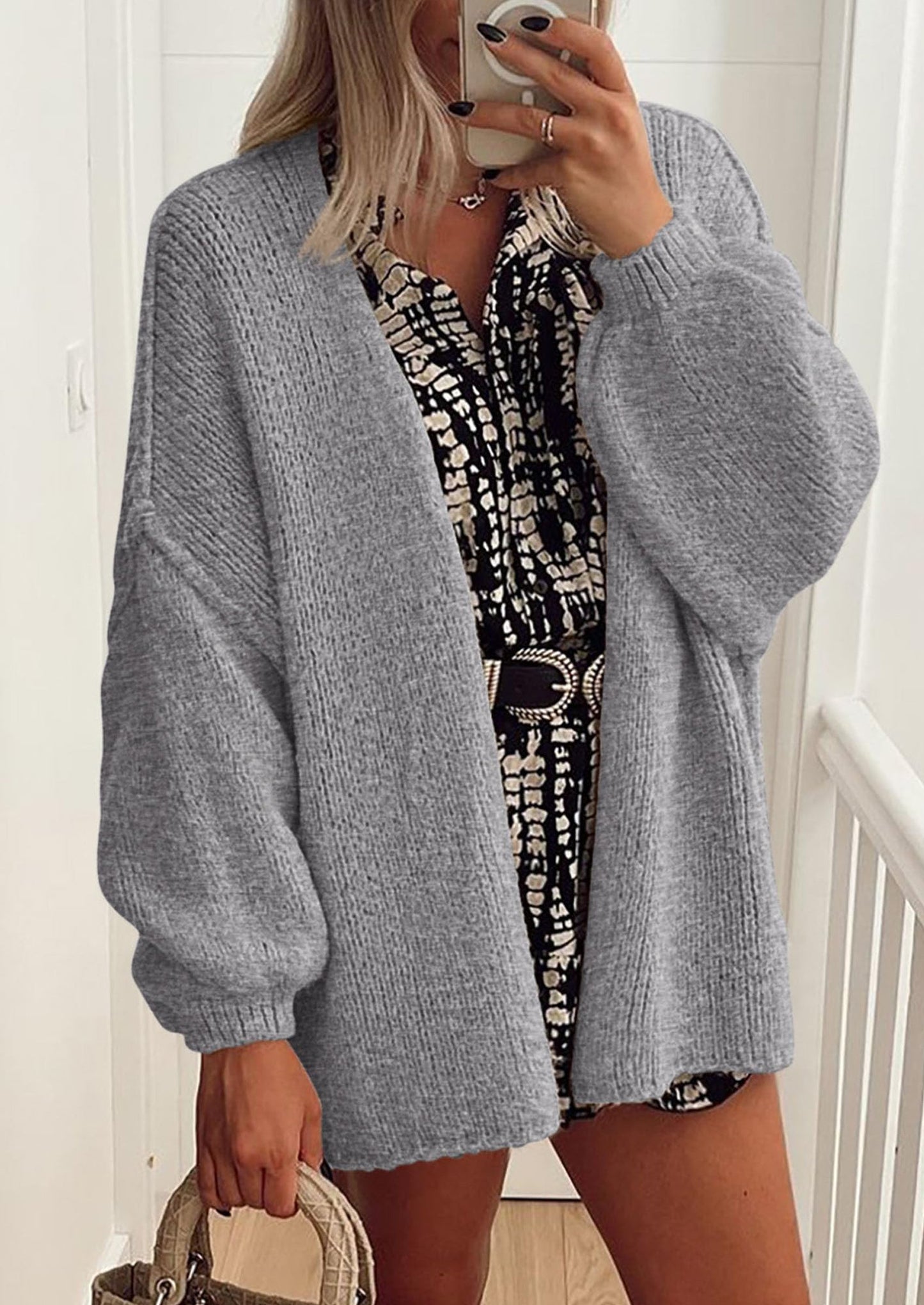 SFRCORD® Womens Oversized Cardigan Sweaters Fall Long Lantern Sleeve Knit Open Front Lightweight Sweater