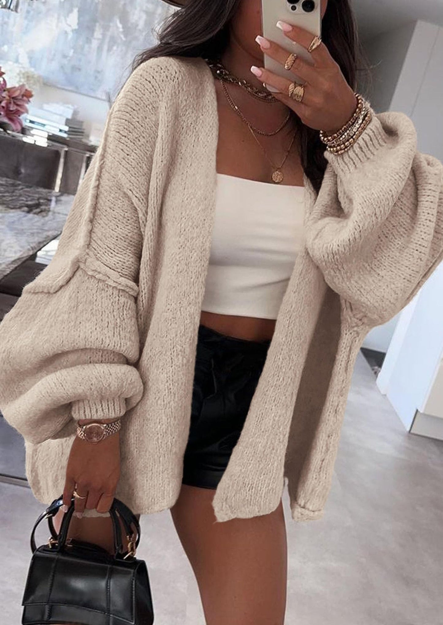 SFRCORD® Womens Oversized Cardigan Sweaters Fall Long Lantern Sleeve Knit Open Front Lightweight Sweater