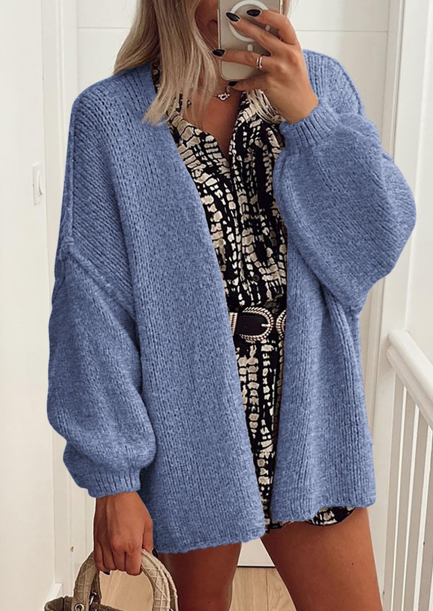 SFRCORD® Womens Oversized Cardigan Sweaters Fall Long Lantern Sleeve Knit Open Front Lightweight Sweater