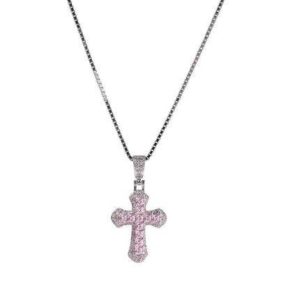 Oneswear® Iced Pink Princess Cut Cross Pendant