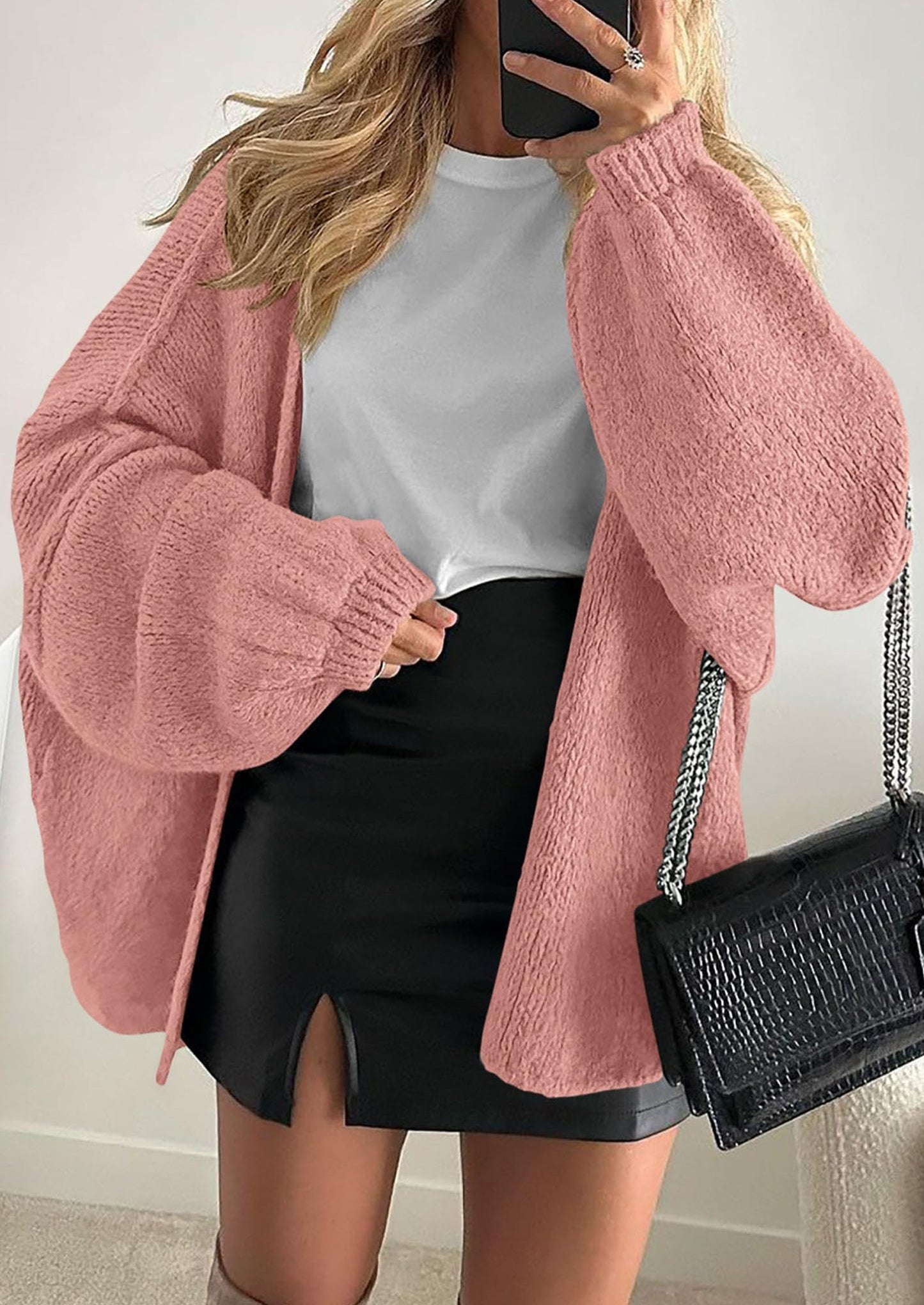 SFRCORD® Womens Oversized Cardigan Sweaters Fall Long Lantern Sleeve Knit Open Front Lightweight Sweater