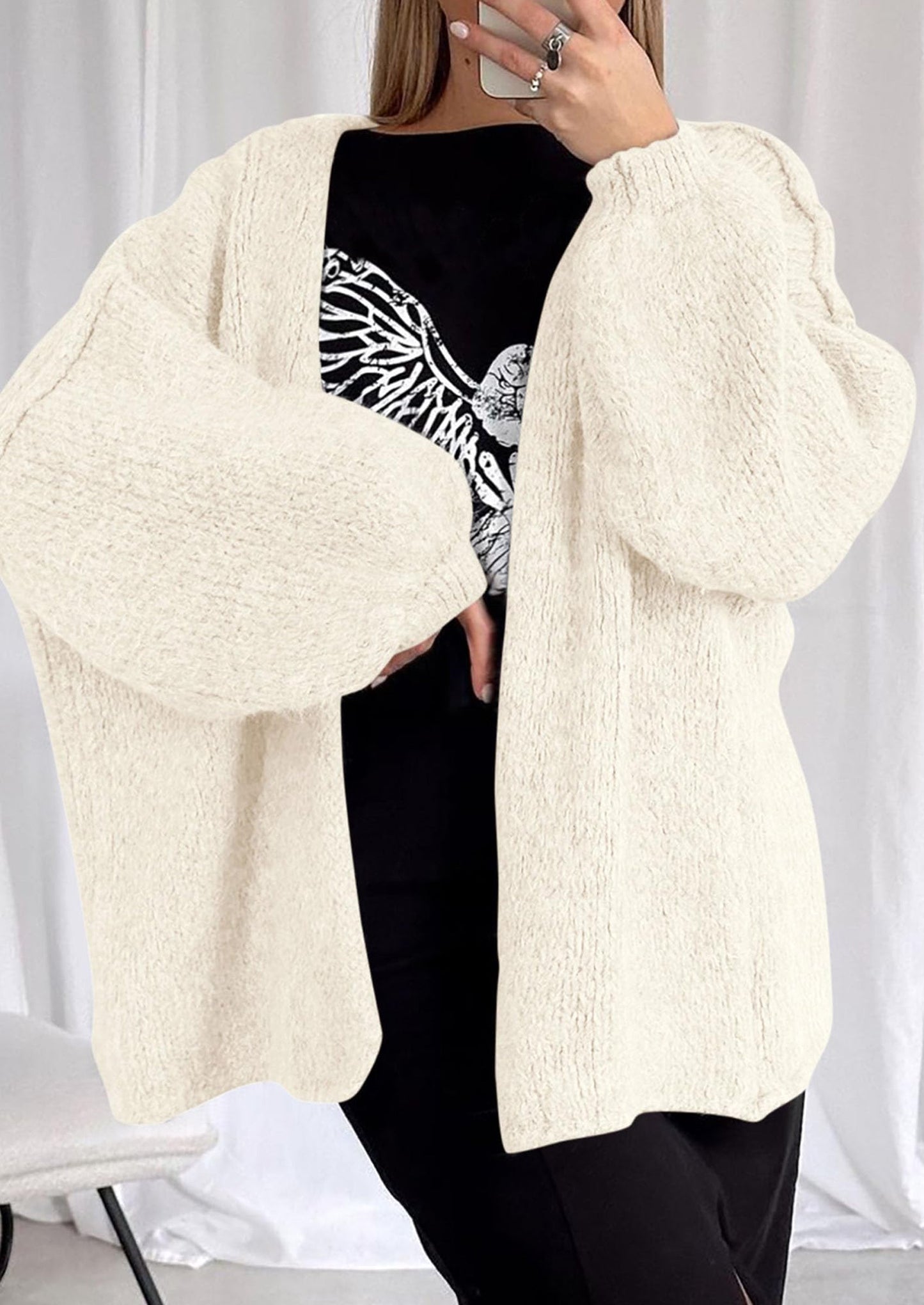 SFRCORD® Womens Oversized Cardigan Sweaters Fall Long Lantern Sleeve Knit Open Front Lightweight Sweater
