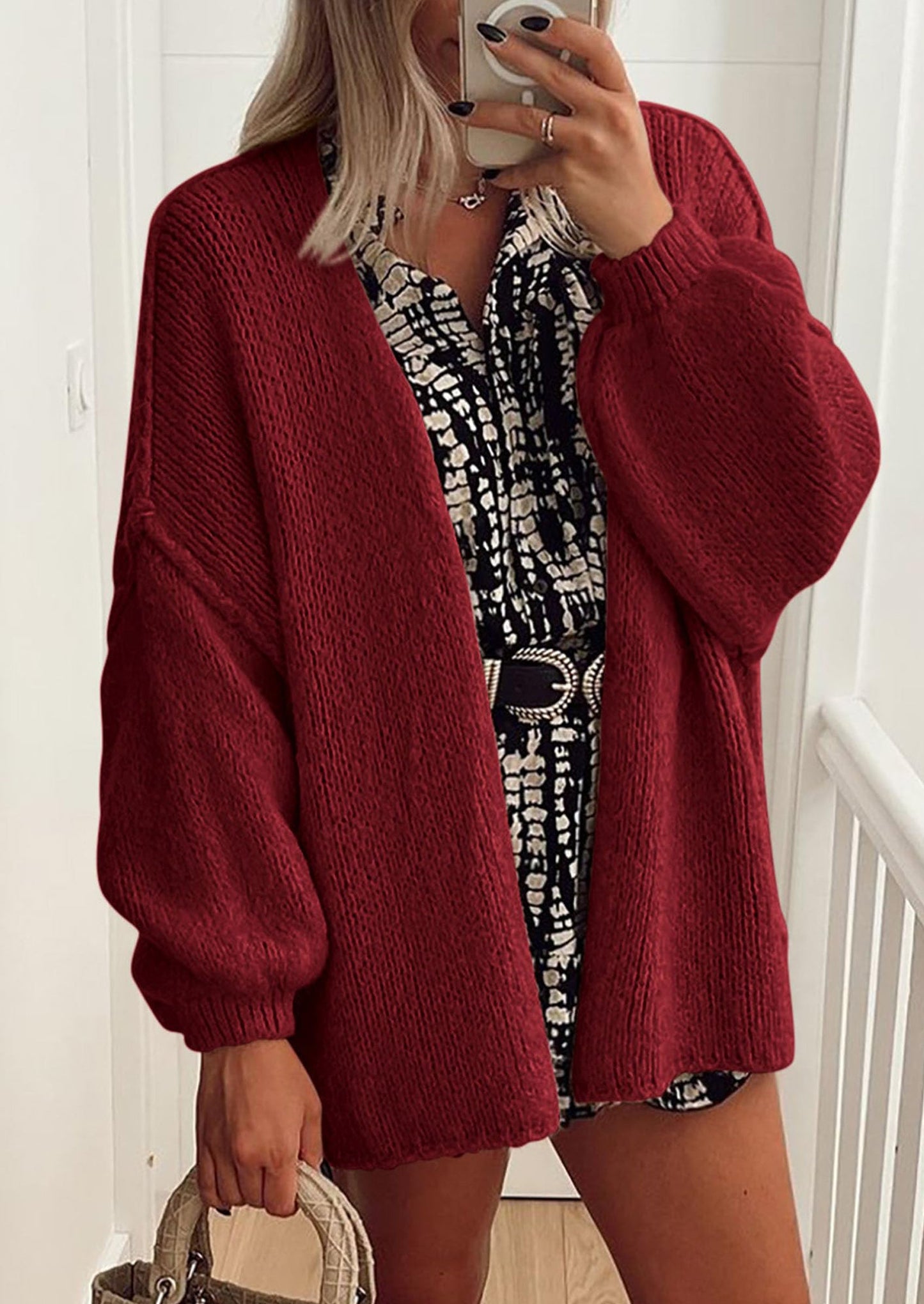 SFRCORD® Womens Oversized Cardigan Sweaters Fall Long Lantern Sleeve Knit Open Front Lightweight Sweater