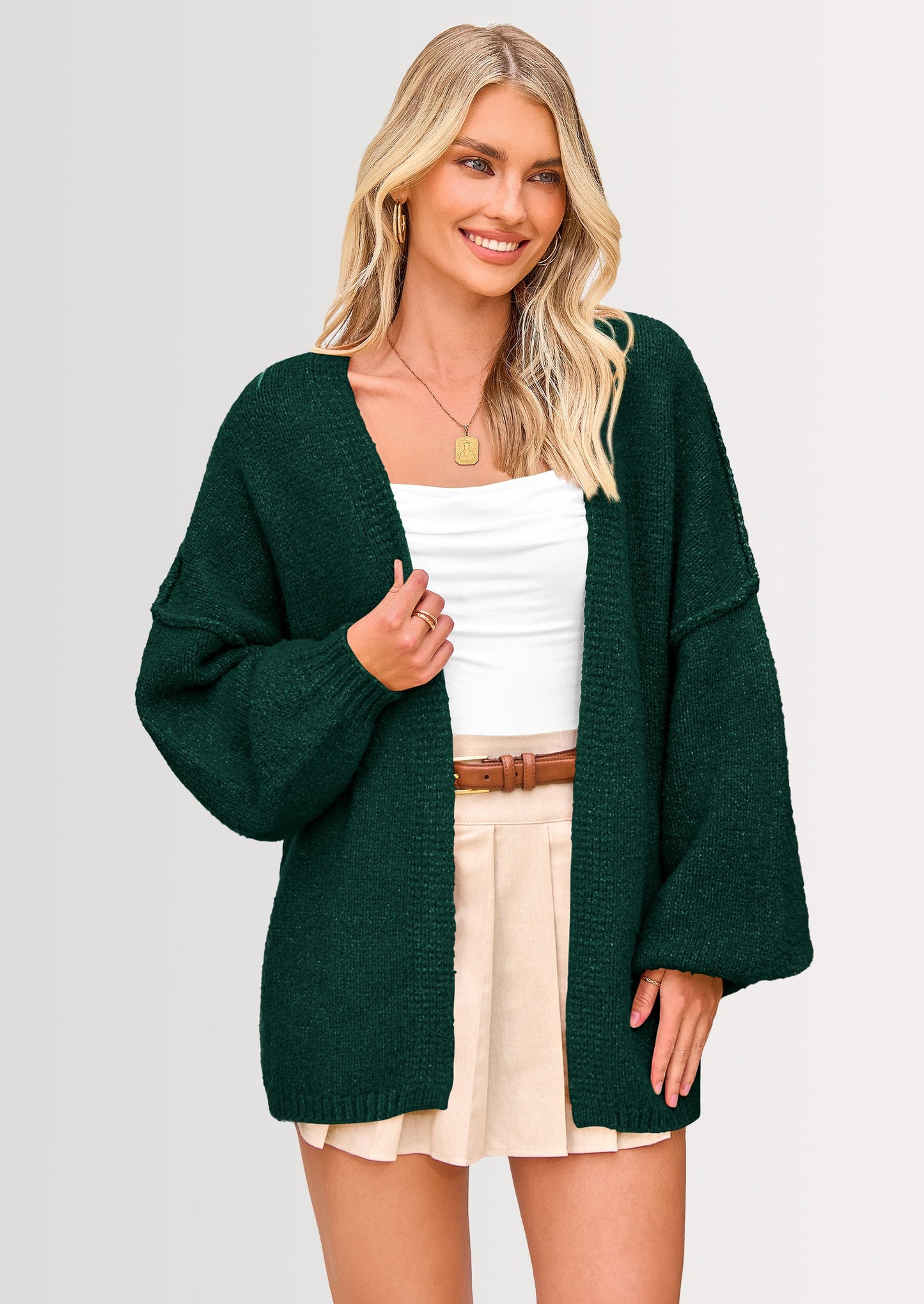 SFRCORD® Womens Oversized Cardigan Sweaters Fall Long Lantern Sleeve Knit Open Front Lightweight Sweater
