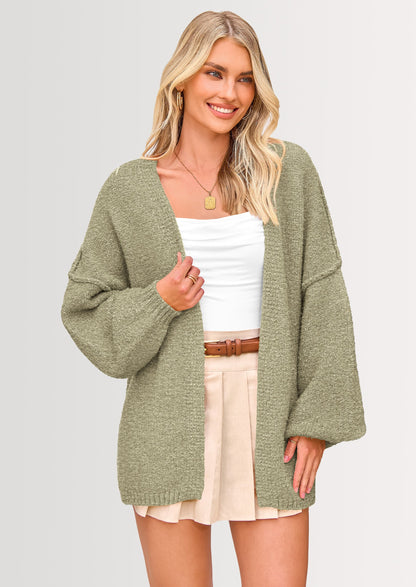 SFRCORD® Womens Oversized Cardigan Sweaters Fall Long Lantern Sleeve Knit Open Front Lightweight Sweater