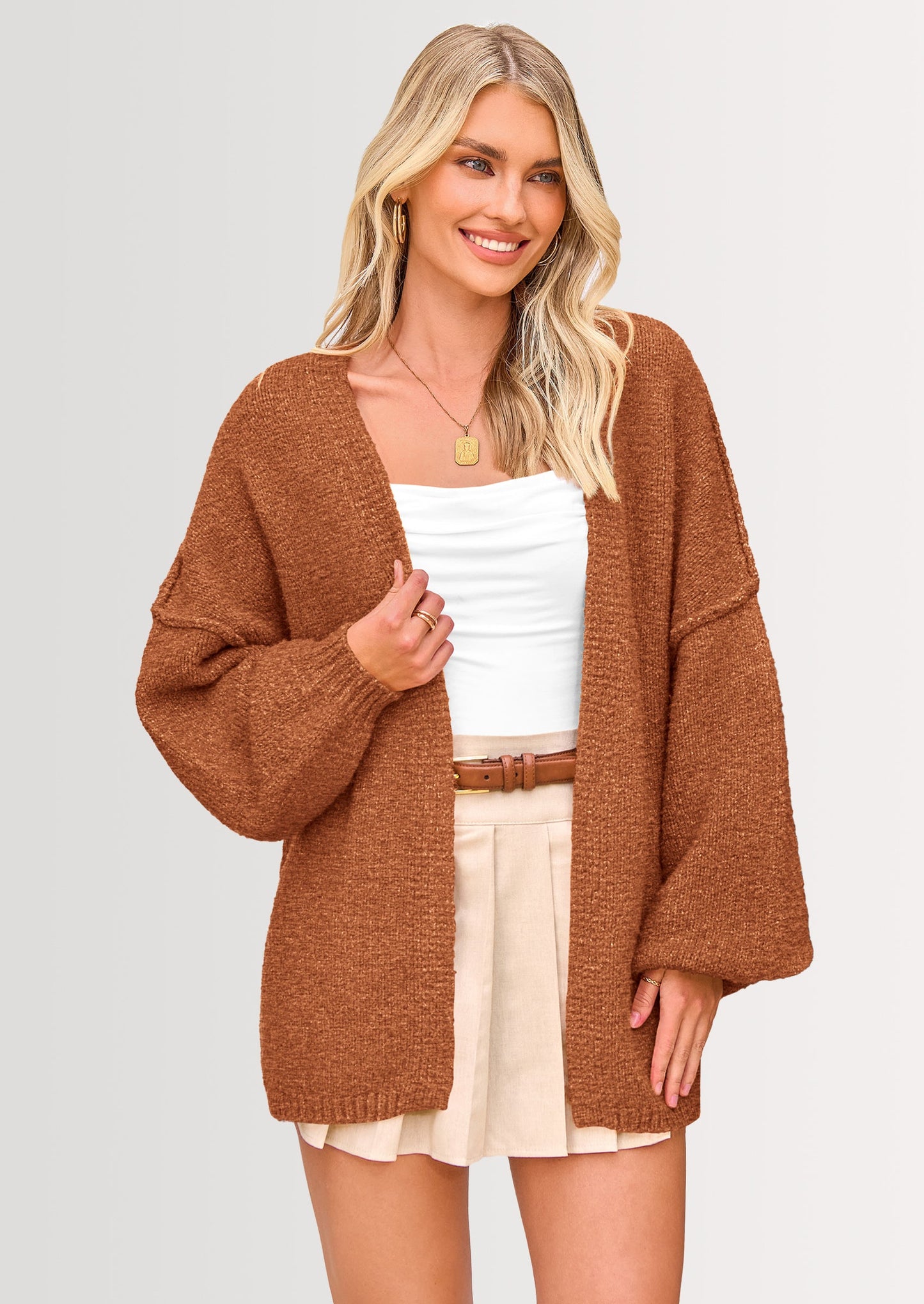 SFRCORD® Womens Oversized Cardigan Sweaters Fall Long Lantern Sleeve Knit Open Front Lightweight Sweater
