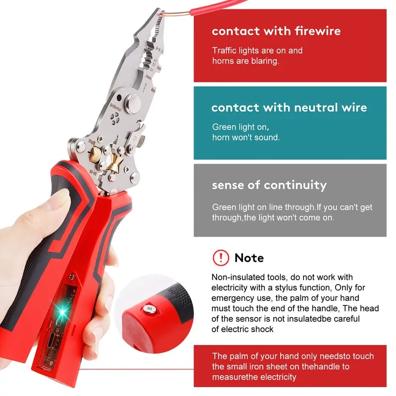CILIFER® 16 in 1 Wire Stripper Twister for Cutting and Pulling Wires.Cable Scissors.Voltage Tester Pliers. 12V to 250V Live.Null.Hot Wire Judgment AC DC. Audible and Flashing LED Alarms