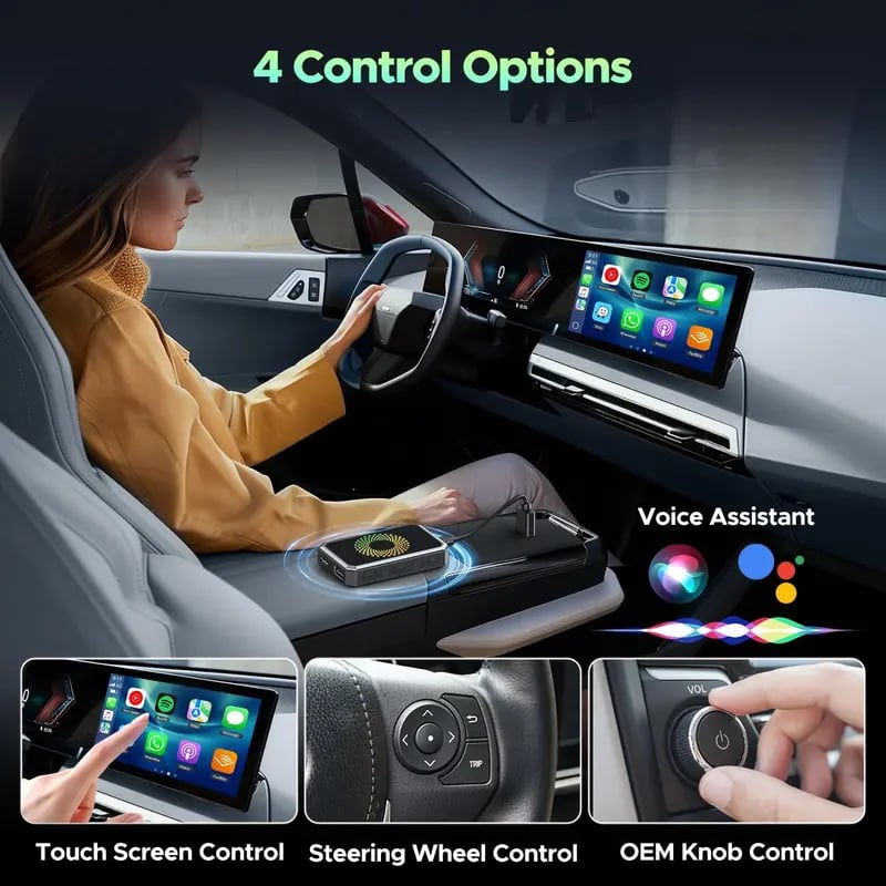 CILIFER® Wired to Wireless Carplay Adapter with Built-in Netflix/YouTube/TikTok APP to Play Video on a Car Screen (DO Not Support Vehicles with Built-in Wireless CarPlay). For iPhone 8-15 & Android 11+