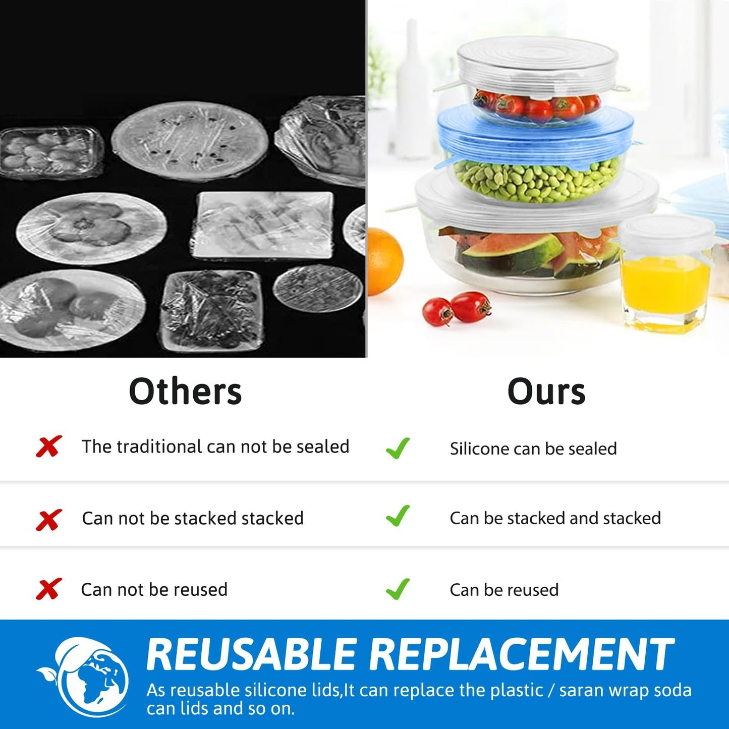CILIFER® Silicone Cover Stretch Lids Reusable Airtight Food Wrap Covers