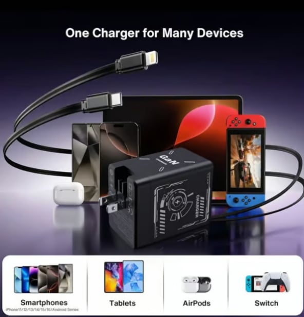 CILIFER® 2-in-1 GaN PD3.0  Charger with Retractable Cables(Plug specifications: US standard plug)