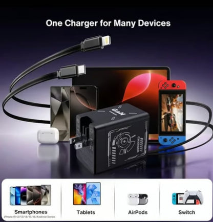 CILIFER® 2-in-1 GaN PD3.0  Charger with Retractable Cables(Plug specifications: US standard plug)